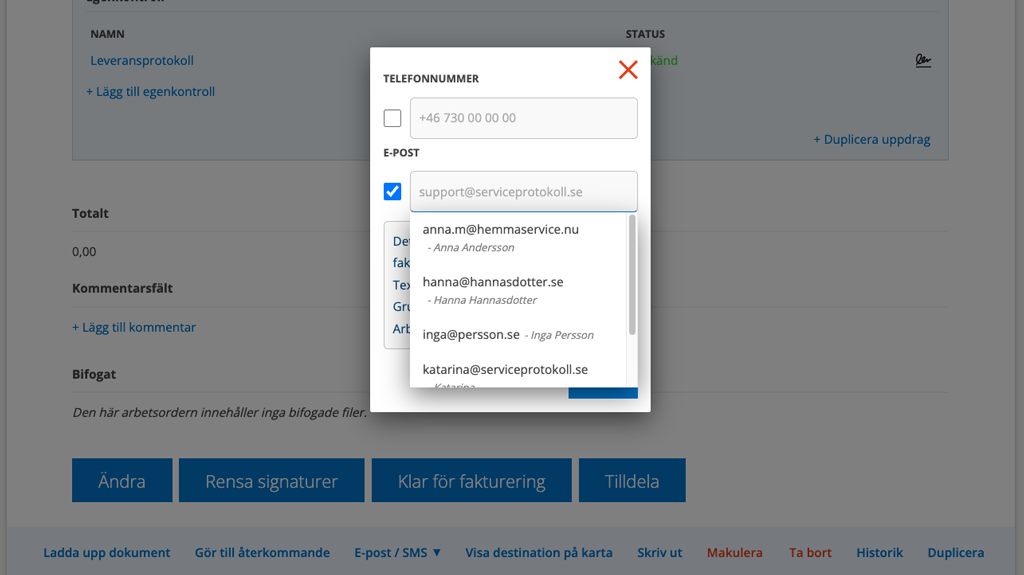 välj kontakt när du skickar meddelande