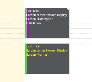 Booking type as background color and self-defined status color in text