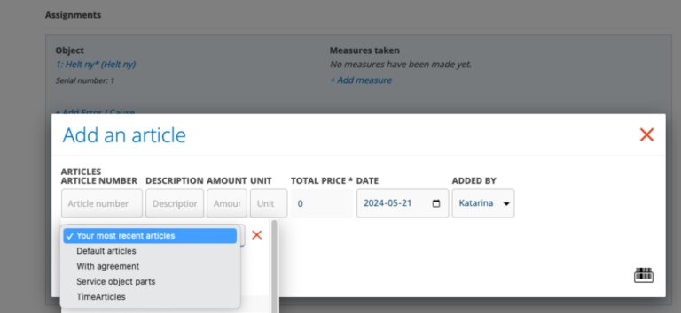 Add article on order – support.serviceprotokoll.se