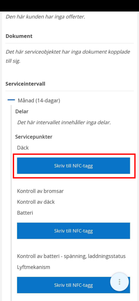 Klicka på blåa knappen "Skriv till NFC-tagg"