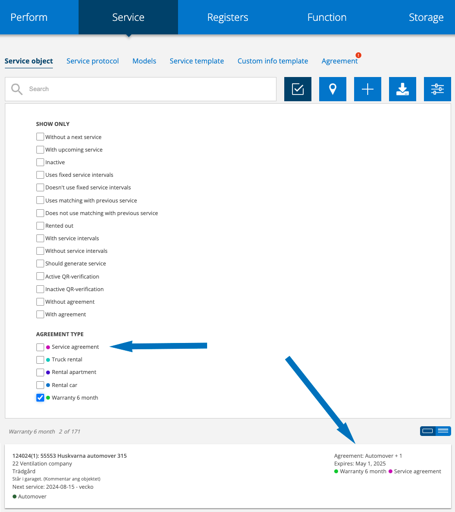 How to filter on agreement types