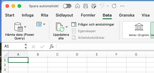 Klicka på Data i Menyraden och därefter Hämta data​ (Power Query).