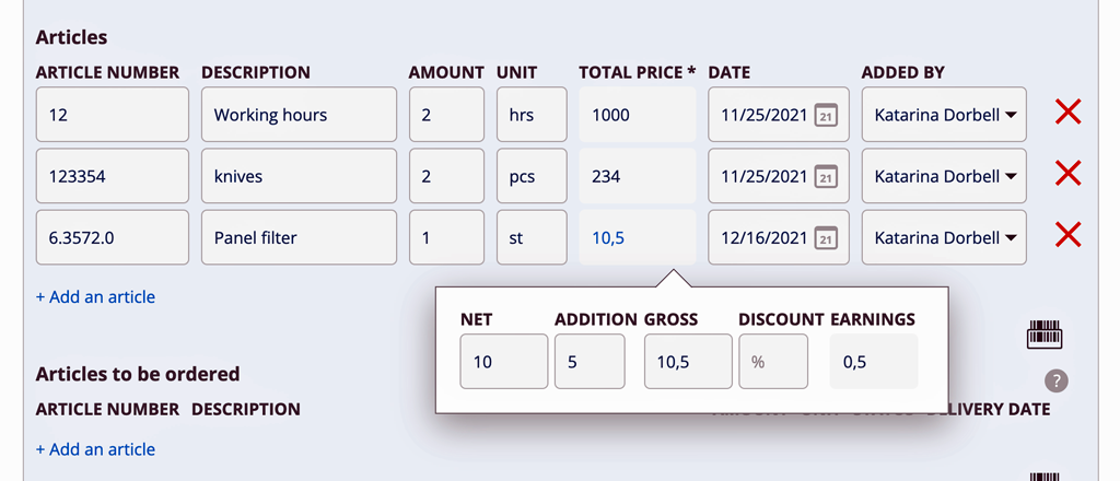 Price in a work order