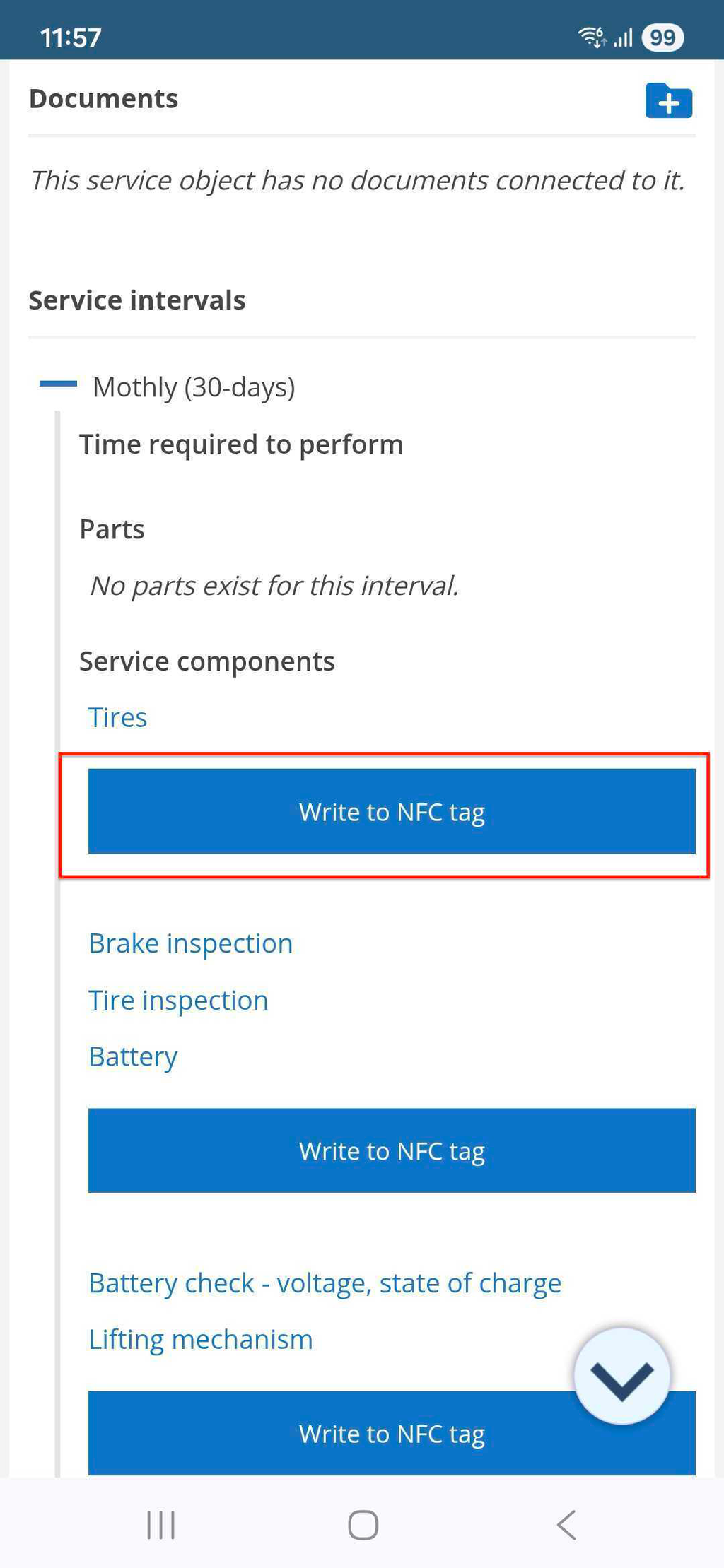 Click the blue "Write to NFC tag" button